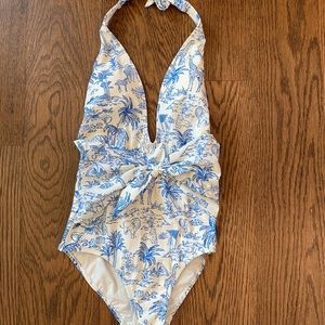 Tory Burch SAFARI print one piece with false tie around waist